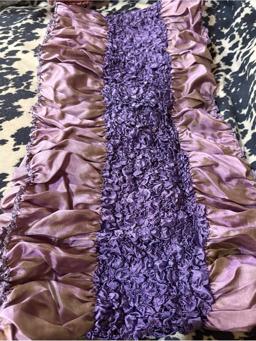 Ruffled Satin Infinity Scarf in Lavender and Deep Purple